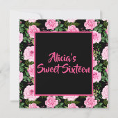Modern Black Roze Roses Sweet Sixteen Birthday (Achterkant)