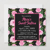 Modern Black Roze Roses Sweet Sixteen Birthday (Voorkant)