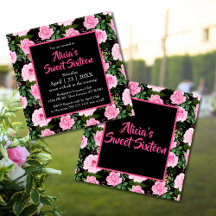 Modern Black Roze Roses Sweet Sixteen Birthday
