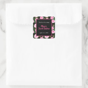 Modern Black Roze Roses Sweet Sixteen Dank je Vierkante Sticker