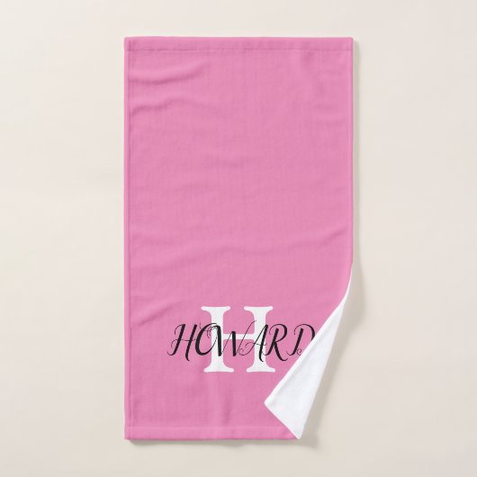 Modern Black Roze White Monogram Name Passen getro Bad Handdoek (Handdoek)