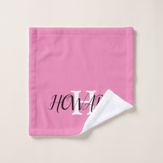 Modern Black Roze White Monogram Name Passen getro Bad Handdoek (Wasdoekje)
