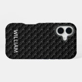 Modern Black Rubber Lattice with Name iPhone 16 Hoesje (Achterkant horizontaal)