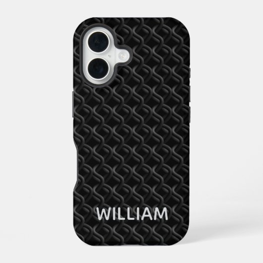 Modern Black Rubber Lattice with Name iPhone 16 Hoesje (Achterkant)