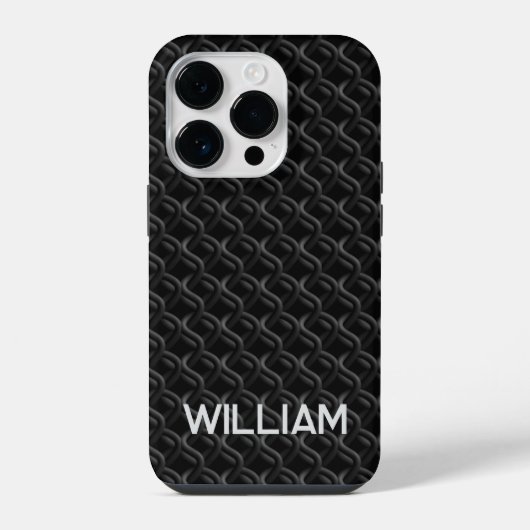 Modern Black Rubber Lattice with Name iPhone Hoesje (Achterkant)