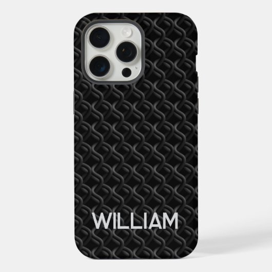 Modern Black Rubber Lattice with Name iPhone Hoesje (Achterkant)