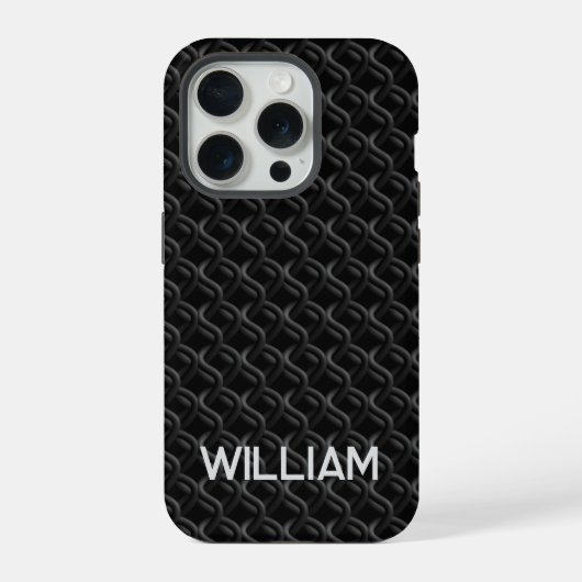 Modern Black Rubber Lattice with Name iPhone Hoesje (Achterkant)