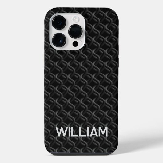 Modern Black Rubber Lattice with Name iPhone Hoesje (Achterkant)