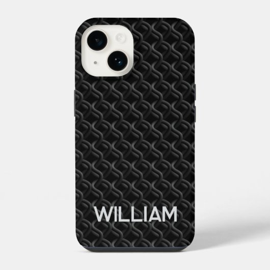 Modern Black Rubber Lattice with Name iPhone Hoesje (Achterkant)