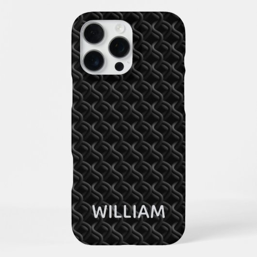 Modern Black Rubber Lattice with Name iPhone Hoesje (Achterkant)
