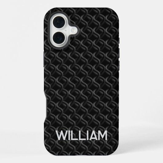 Modern Black Rubber Lattice with Name iPhone Hoesje (Achterkant)
