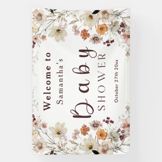 Modern Black Rustic Boho Wildflower Baby shower Spandoek (Verticaal)