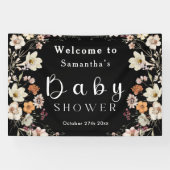 Modern Black Rustic Boho Wildflower Baby shower Spandoek (Horizontaal)