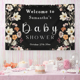 Modern Black Rustic Boho Wildflower Baby shower Spandoek