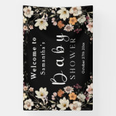 Modern Black Rustic Boho Wildflower Baby shower Spandoek (Verticaal)