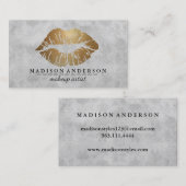 Modern Black Salon Gold Lips Makeup Artis Business Visitekaartje (Voorkant / Achterkant)
