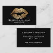 Modern Black Salon Gold Lips Makeup Artis Visitekaartje (Voorkant / Achterkant)