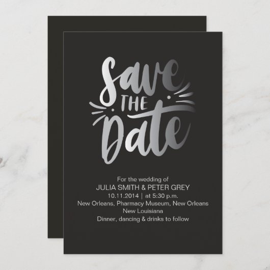 Modern Black Save the Date Uitnodiging (Voorkant / Achterkant)
