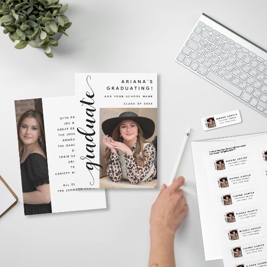 Modern Black Script 2 Photo Graduation Aankondiging