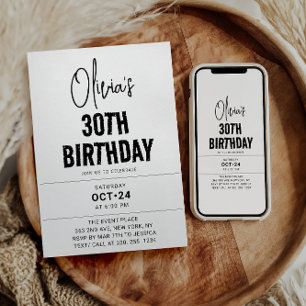Modern Black Script 30e verjaardag Chic & Minimali Kaart