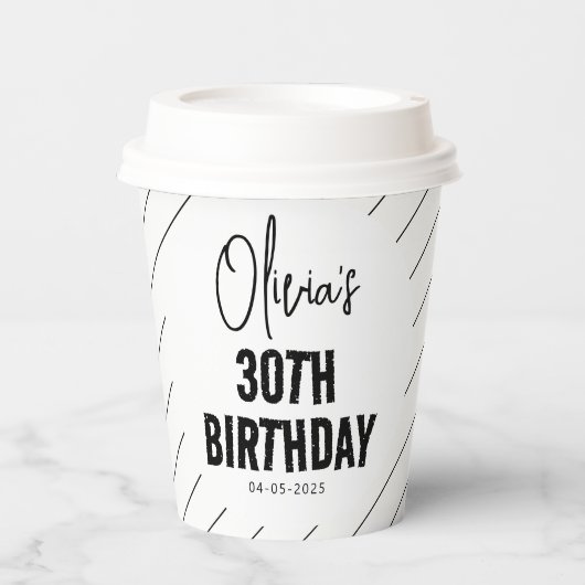 Modern Black Script 30e verjaardag Chic & Minimali Papieren Bekers (Voorkant)
