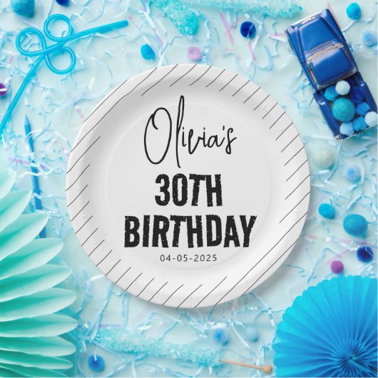 Modern Black Script 30e verjaardag Chic & Minimali Papieren Bordje (Feest)