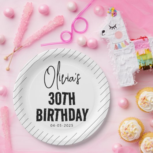 Modern Black Script 30e verjaardag Chic & Minimali Papieren Bordje (Feest)