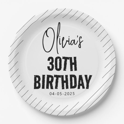 Modern Black Script 30e verjaardag Chic & Minimali Papieren Bordje (Voorkant)