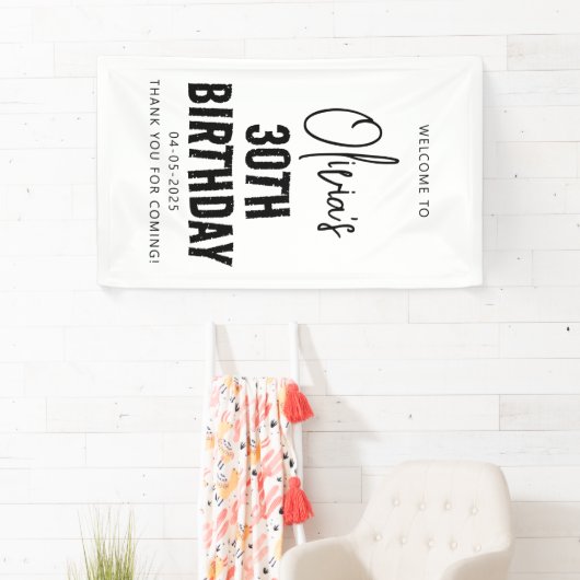 Modern Black Script 30e verjaardag Chic & Minimali Spandoek (Insitu)