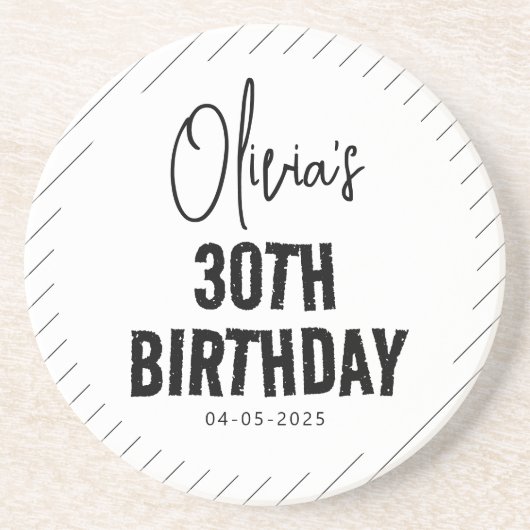 Modern Black Script 30e verjaardag Chic & Minimali Zandsteen Onderzetter (Voorkant)
