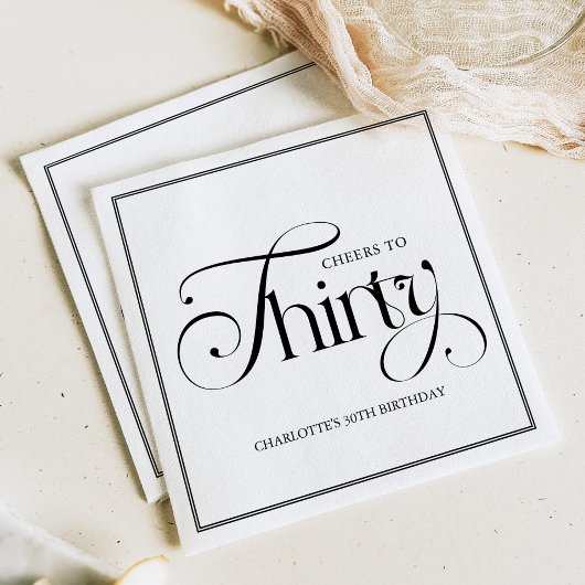 Modern Black Script 30th Birthday Napkins Servet