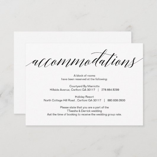 Modern Black Script, accommodaties, hotels Informatiekaartje (Voorkant / Achterkant)