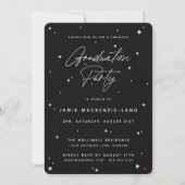 Modern Black Script and Stars Graduation Party Kaart (Voorkant)