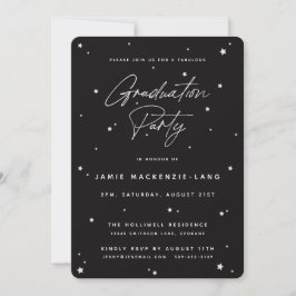 Modern Black Script and Stars Graduation Party Kaart