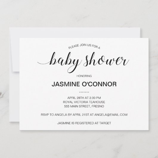 Modern Black Script-Baby shower Kaart (Voorkant)