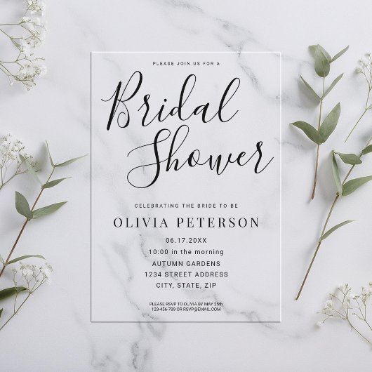 Modern Black Script Bruids Douche Uitnodiging