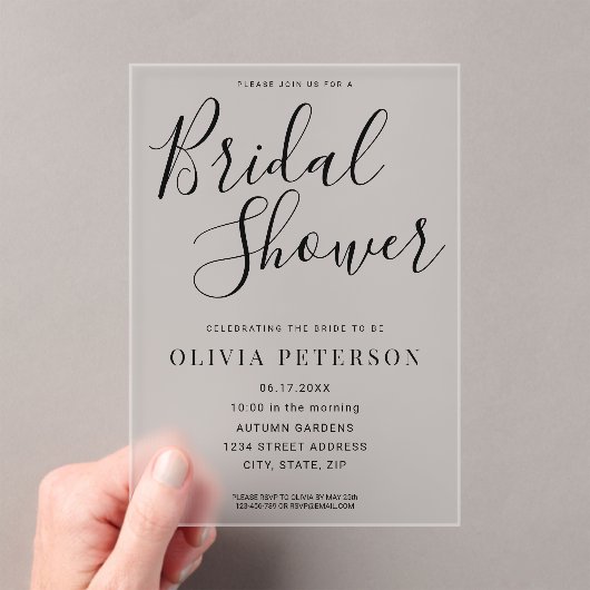 Modern Black Script Bruids Douche Uitnodiging (Insitu (Draagbaar))