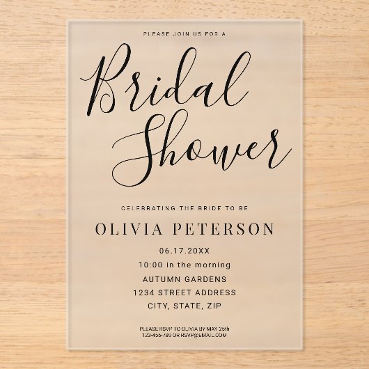 Modern Black Script Bruids Douche Uitnodiging (Voorkant)