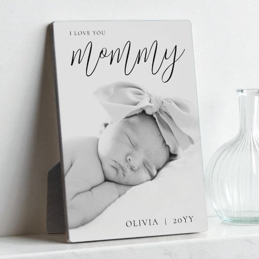 Modern Black Script Custom I Love You Mommy Photo Fotoplaat