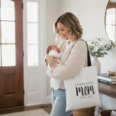 Modern Black Script Established Mom Custom Name Tote Bag