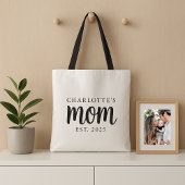 Modern Black Script Established Mom Custom Name Tote Bag