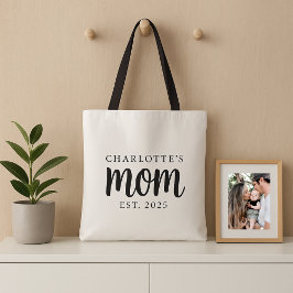 Modern Black Script Established Mom Custom Name Tote Bag