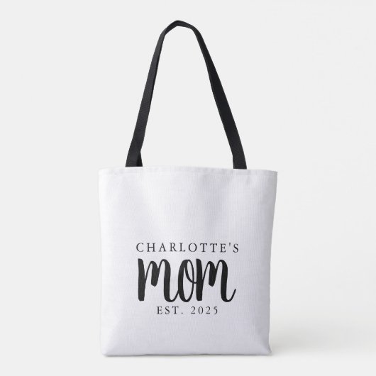 Modern Black Script Established Mom Custom Name Tote Bag (Achterkant)