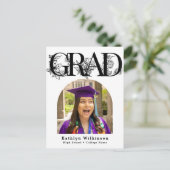 Modern Black Script Floral Afstuderen Invitation Briefkaart (Staand voorkant)