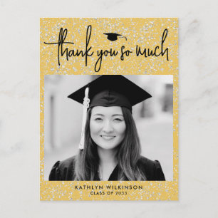 Modern Black Script Gold Glitter AFSTUDEERDER Dank Briefkaart