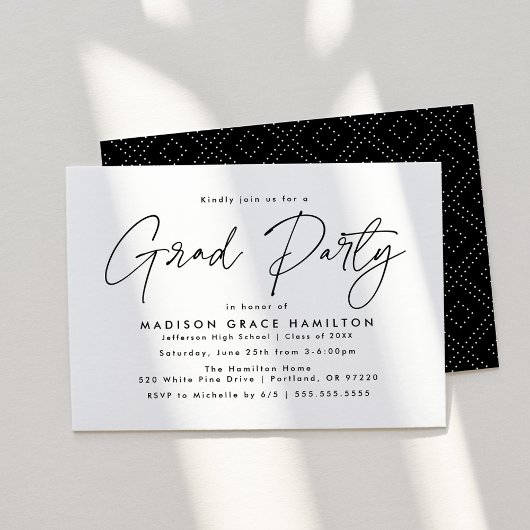 Modern Black Script Graduation Party Kaart