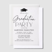 Modern Black Script Graduation Party Vellum Uitnodigingen (Offset)