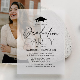 Modern Black Script Graduation Party Vellum Uitnodigingen