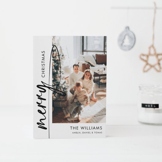 Modern Black Script Kerstfoto Vakantie Kaart