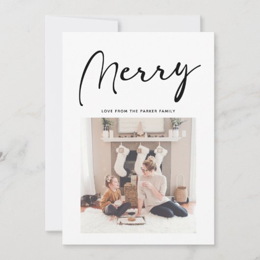 Modern Black Script MERRY Chic Minimalist Feestdagenkaart (Voorkant)